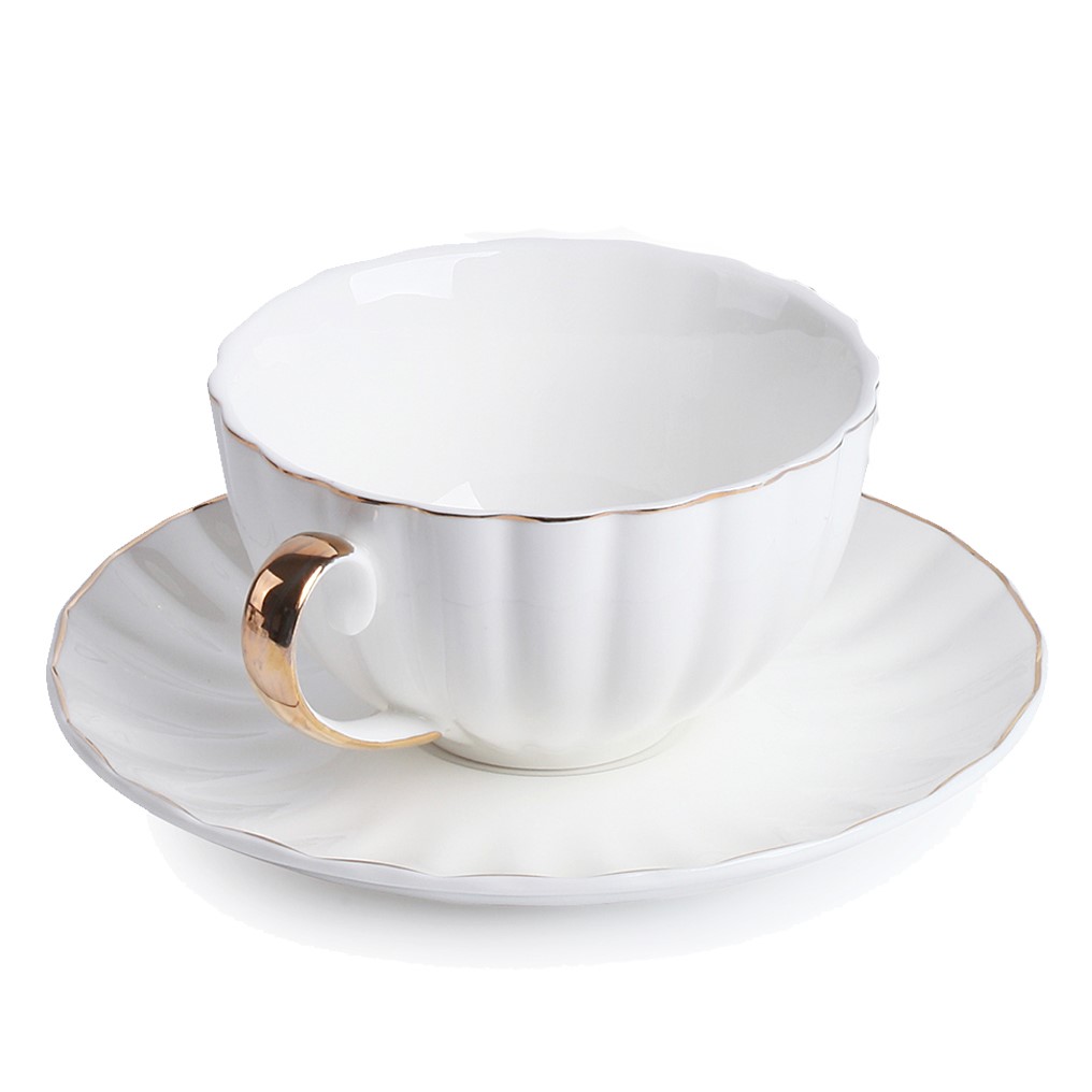 Brew to A Tea BTaT- Stackable Tea Cups and Saucers, White, Set of 6 (8 oz), Cappuccino Cups, Coffee Cups, White Tea Cup Set, British Coffee Cu