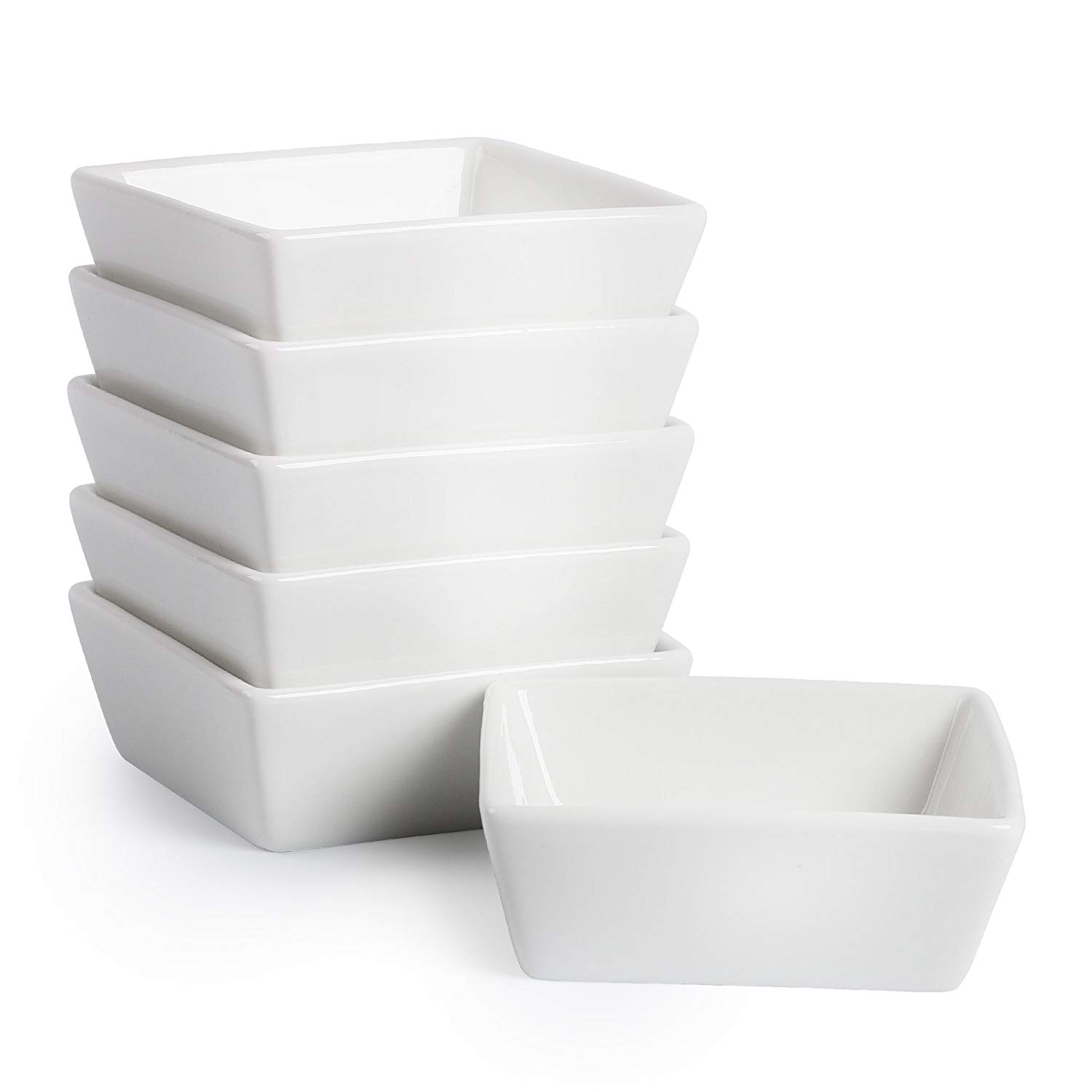 Dessert Ice Cream Bowls Ceramic Ramekins Dipping Cups 6pcs Dish Holders Sauce Dish Plate White Flower Shaped 6PCS Small Porcelain Condiment Dishes with Spoons Snack Appetizer Serving Tray 