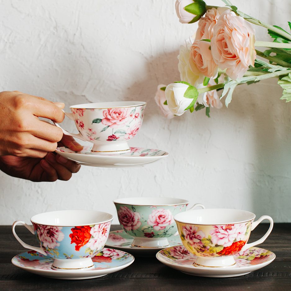 BTäT- Tea Cups, Tea Cups and Saucers Set of 4, Tea Set, Floral Tea Cups (8oz), Tea Cups and Saucers Set, Tea Set, Porcelain Tea Cups, Tea Cups for Tea Party, Rose Teacups, China Tea Cups (Bone China)