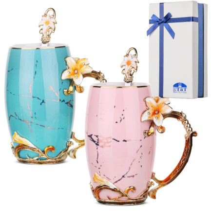BTaT Glass Tea Cups with Lids, Set of 2 - Blown Glass Tea Mugs  for Gifts: Teacups